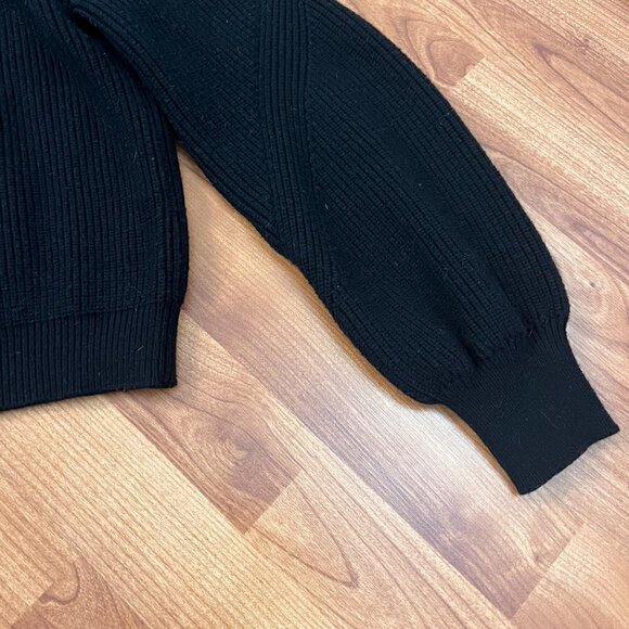Zara Knit Black Cropped Puff Bishop Sleeve Sweater Sz S Small - Picture 6 of 9